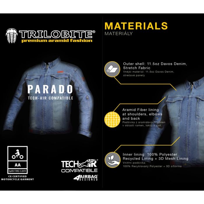 Trilobite 2095 Parado Tech-Air Woman džinsu moto jaka, melna
