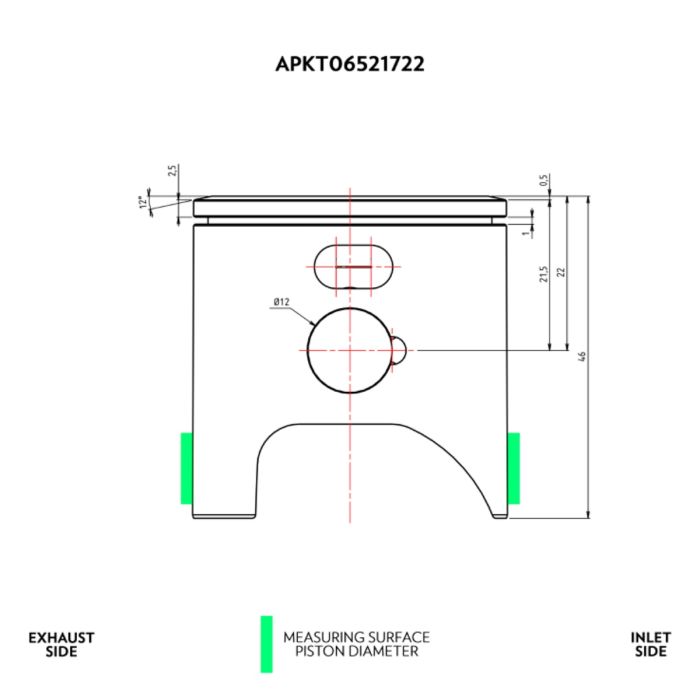 VHM piston kit KTM 65SX 2009 - 2025 / Husqvarna TC65 2017 - 2025 / GasGas MC65 2021 - 2025 Ø44.95 (12° top)
