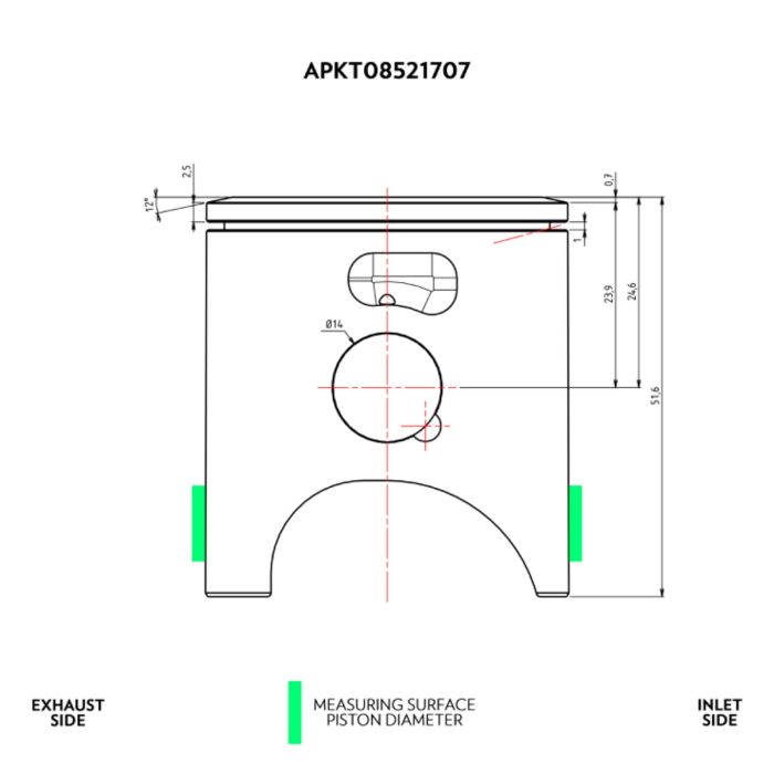 VHM piston kit KTM 85SX 2003 - 2025 / Husqvarna TC85 2014 - 2025 / GasGas MC85 2021 - 2025 Ø46.98 (12° top)