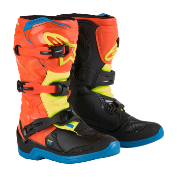 Alpinestars MX Tech 3s Junior Motocross Boots Black/Orange/Gold/Blue