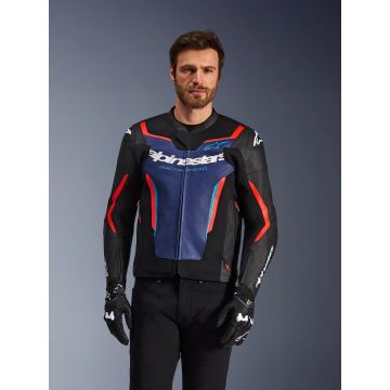 Alpinestars Leather Jacket GP Force v2 Black/Blue/Red Fluo