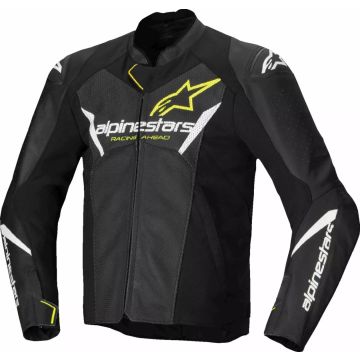 ALPINESTARS LEATHER JACKET FASTER V3 AIRFLOW  BLK/WHT/YW